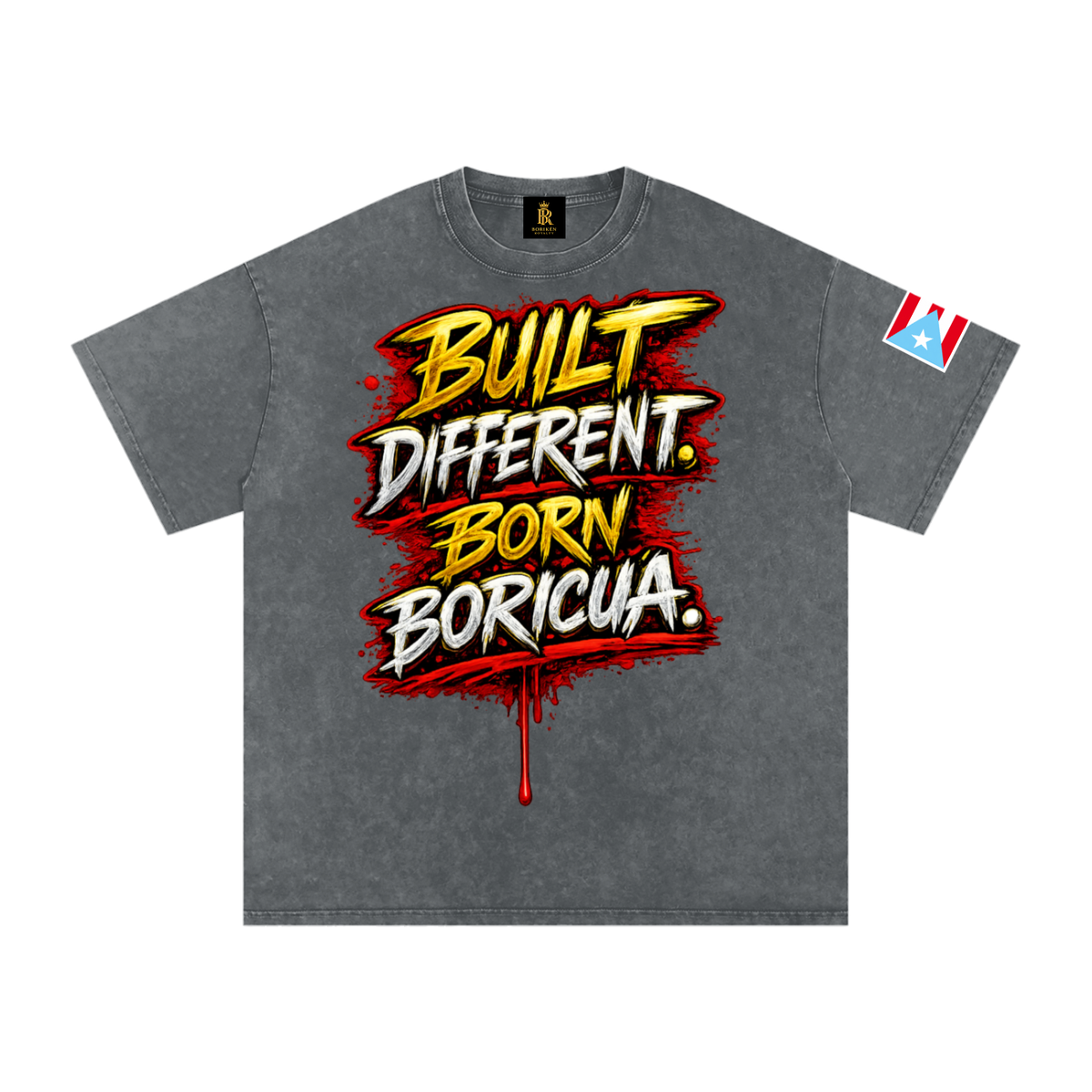 León de Borikén - Built Different (Heritage Wash Tee)