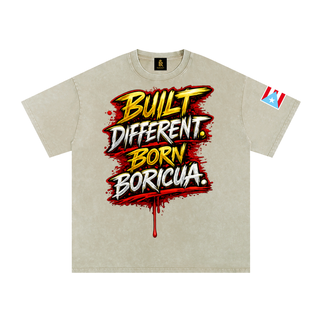 León de Borikén - Built Different (Heritage Wash Tee)